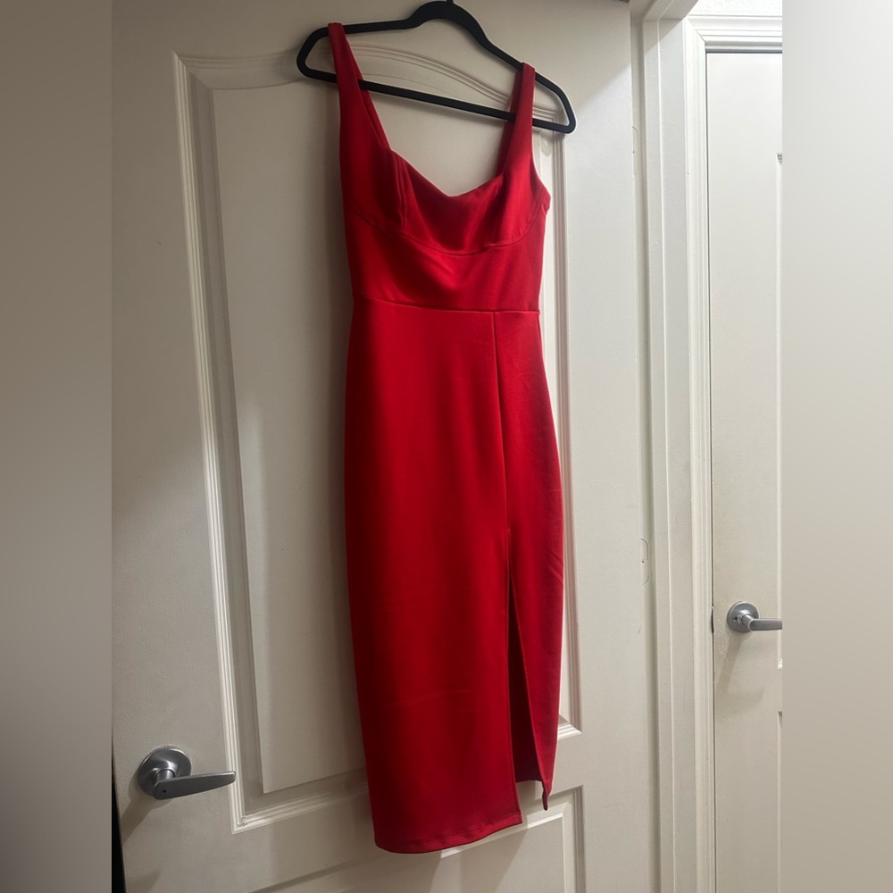 RED crepe midi dress!!